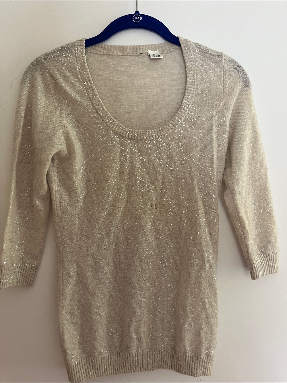 Sparkle Scoop Neck Women's Sweater in Light Beige 100% Cashmere